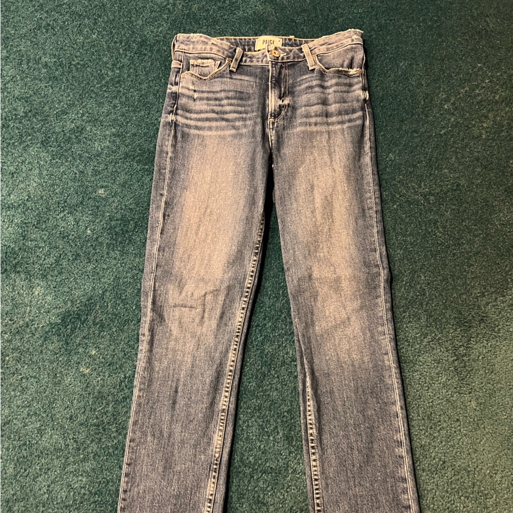 Paige Hoxton Slim distressed washed unfinished hem straight leg jeans